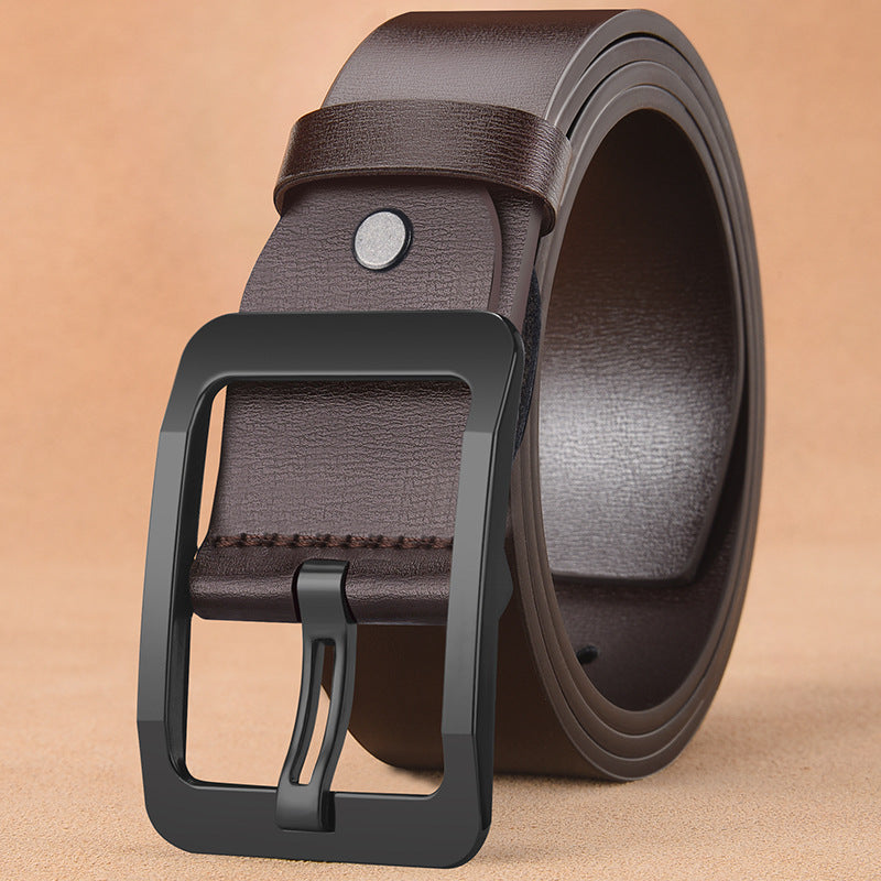 Men’s Classic Leather Belt with Antique Alloy Buckle – 120cm Adjustable