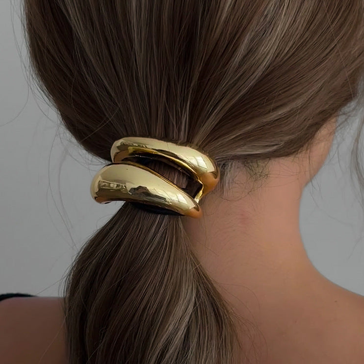 Elegant Ponytail Hair Ring – Metallic Bow & Flower Design