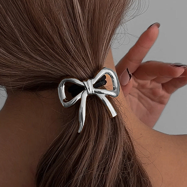 Elegant Ponytail Hair Ring – Metallic Bow & Flower Design
