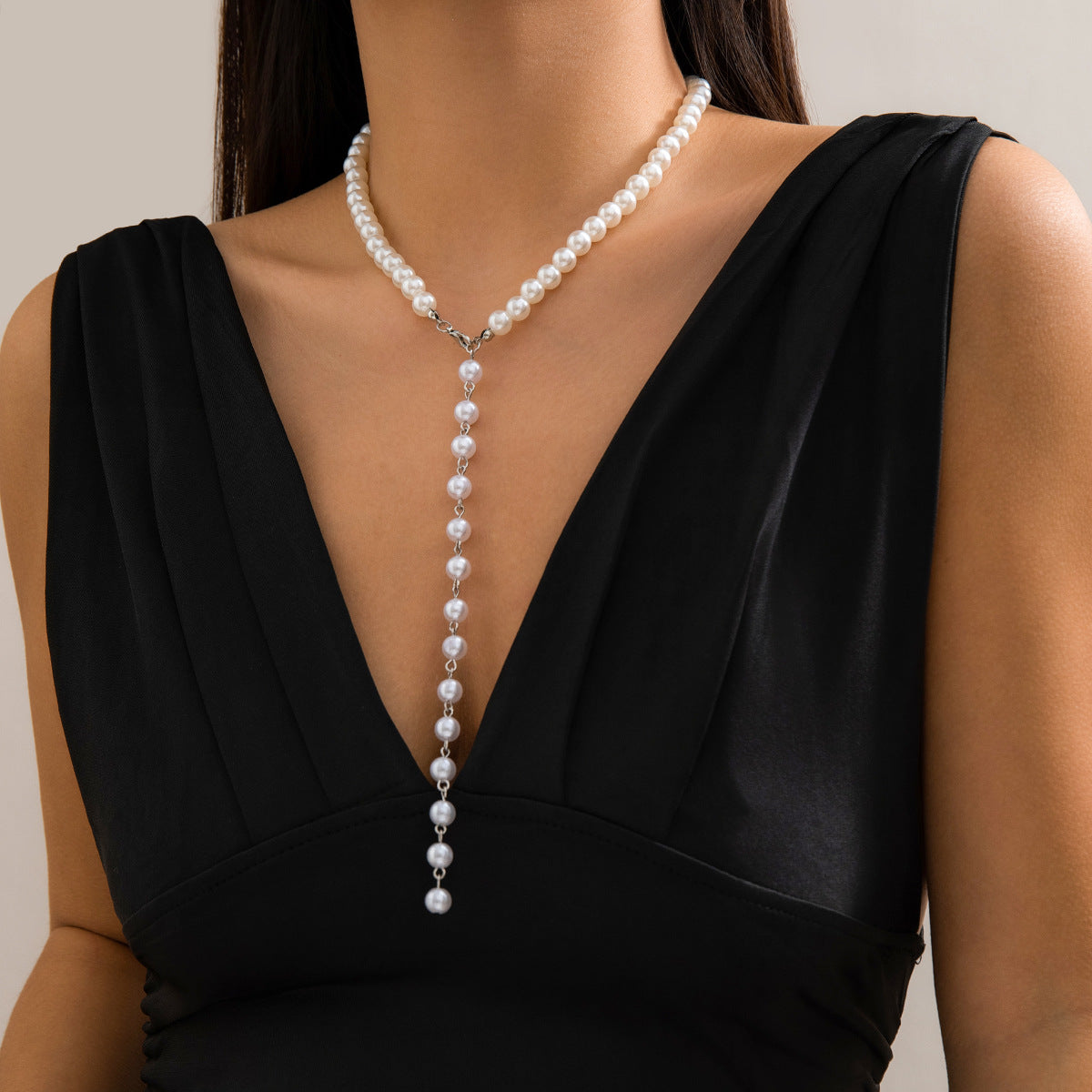 Retro Long Beaded Tassel Necklace – Elegant Imitation Pearl Chain