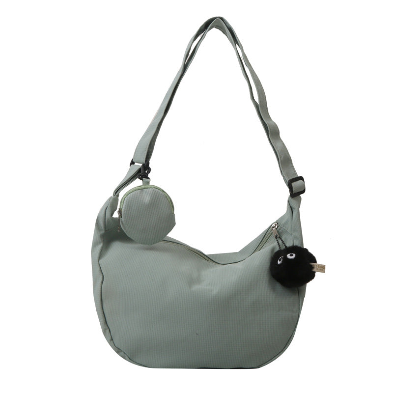 Canvas Messenger Tote Bag – Casual Large Capacity Shoulder Bag with Pendant