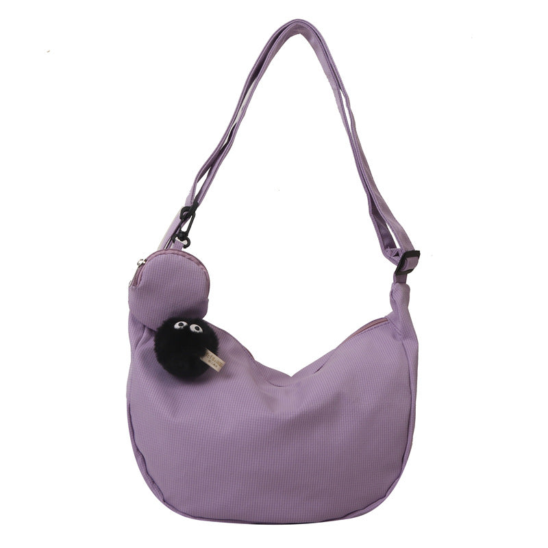 Canvas Messenger Tote Bag – Casual Large Capacity Shoulder Bag with Pendant