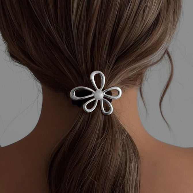 Elegant Ponytail Hair Ring – Metallic Bow & Flower Design