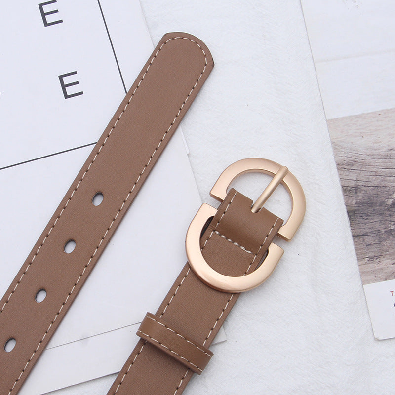 Women’s Minimalist Fashion Belt – Elegant Korean Style with Round Buckle