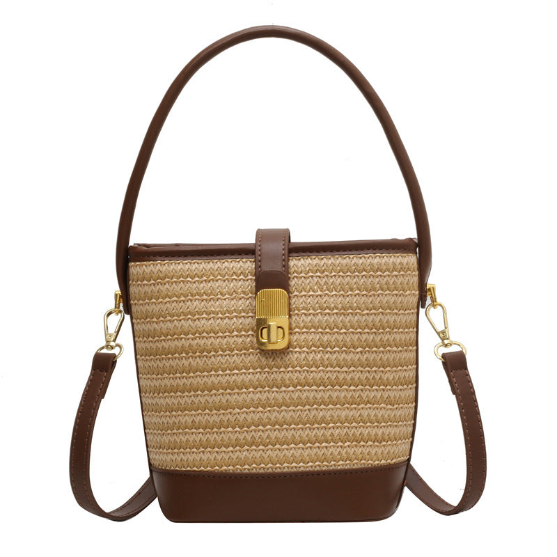Fashion Portable Woven Crossbody Bucket Bag – Summer Straw Shoulder Bag