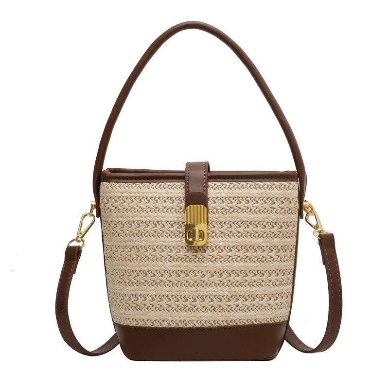 Fashion Portable Woven Crossbody Bucket Bag – Summer Straw Shoulder Bag