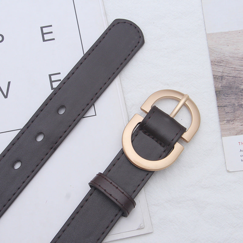 Women’s Minimalist Fashion Belt – Elegant Korean Style with Round Buckle
