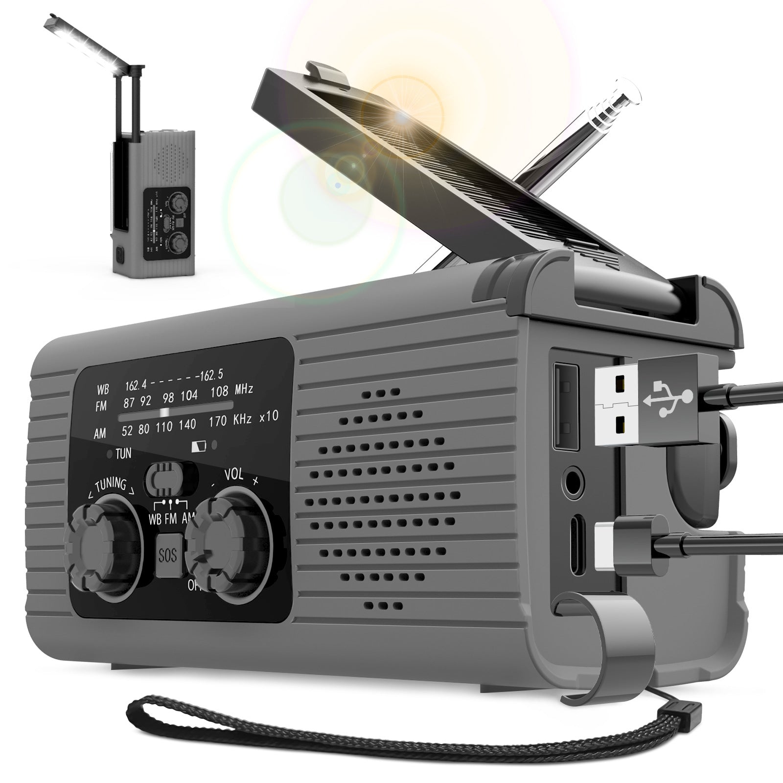 Solar Hand-Crank Emergency Radio with Phone Charger & LED Light