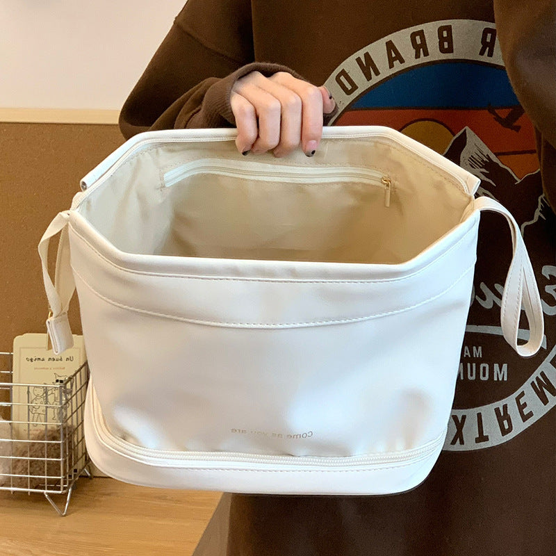 New PU Cloud Cosmetic Bag Women’s Portable Double-Layer Toiletries Bag – Large Capacity Travel Storage Box