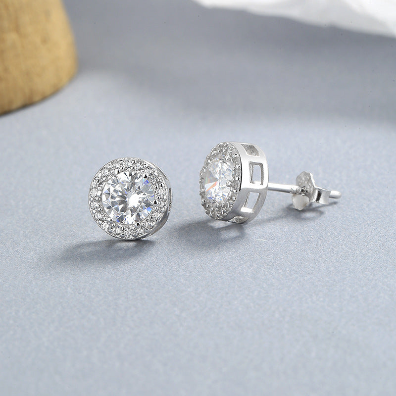 925 Sterling Silver Round Zircon Earrings – Timeless Sparkle for Everyday Elegance