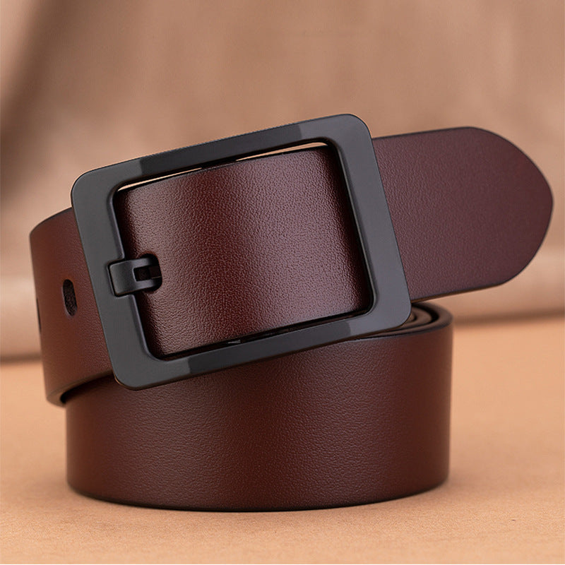Men’s Classic Leather Belt with Antique Alloy Buckle – 120cm Adjustable
