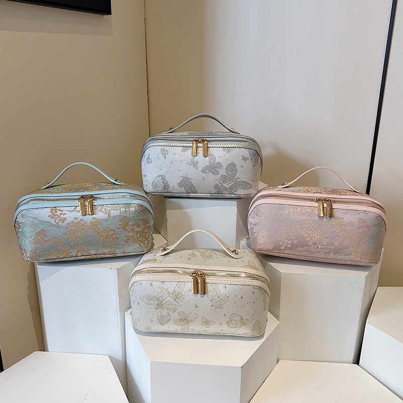 Cross-border New Fashion Elegant Embroidered Cosmetic Bag – Women’s Portable Large Capacity Travel Wash Storage Bag