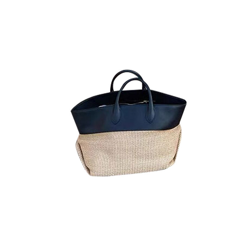 New Beach Bag Fashionable Holiday Style Contrast Color Stitching Straw Bag – Large Capacity Tote