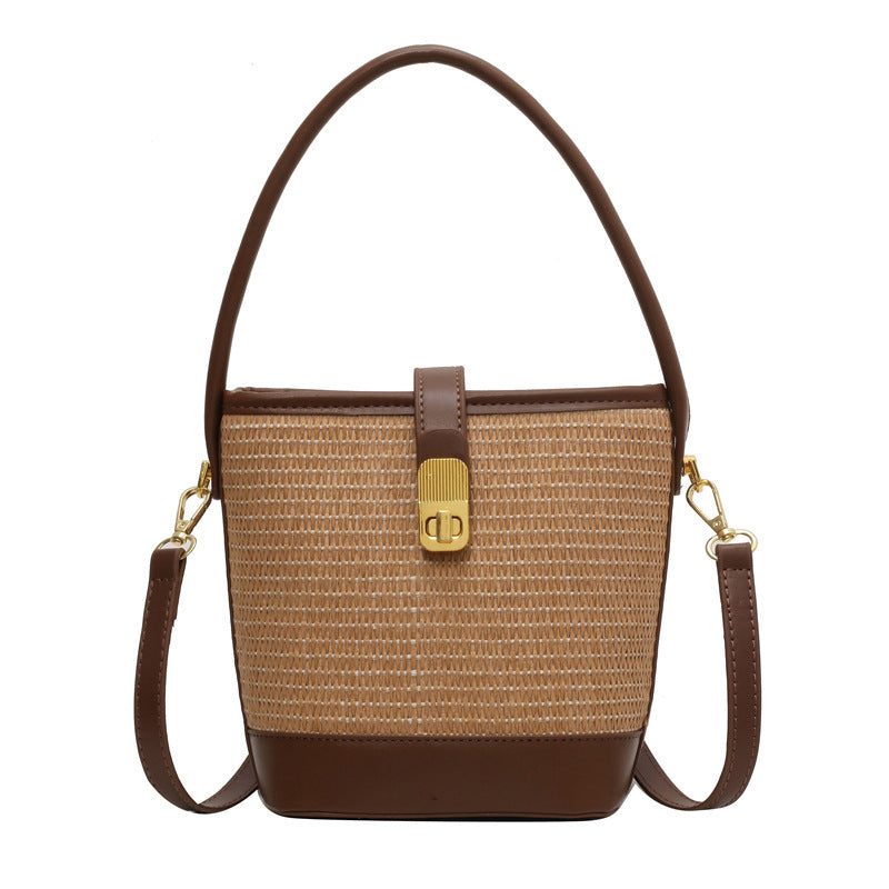 Fashion Portable Woven Crossbody Bucket Bag – Summer Straw Shoulder Bag