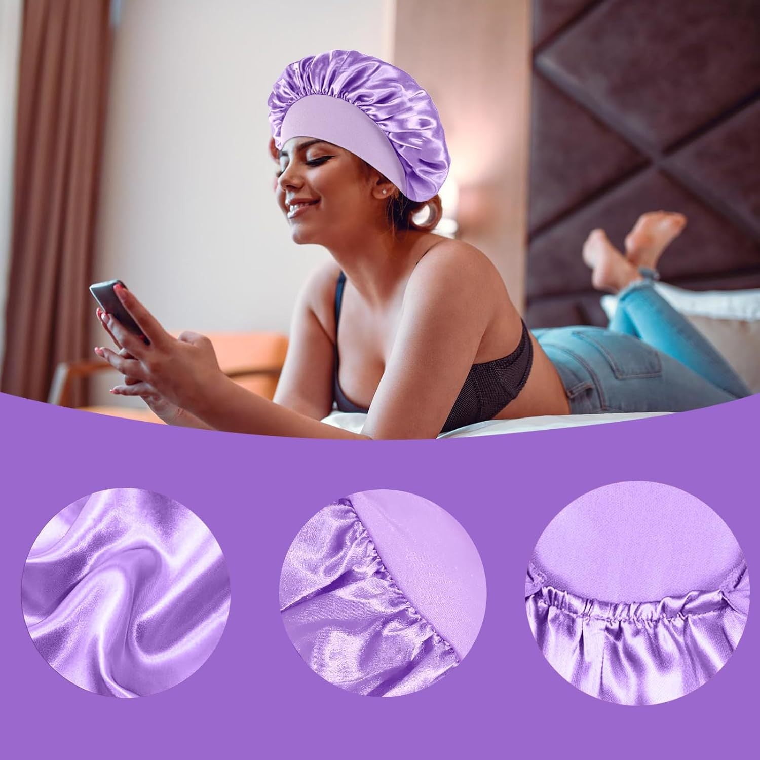 Satin Hair Care Bonnet – Elastic Nightcap for Sleeping & Shower