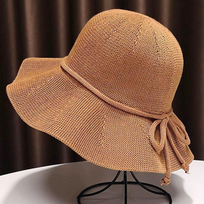 Foldable Wide-Brim Straw Hat with Bow – Summer Sun Protection