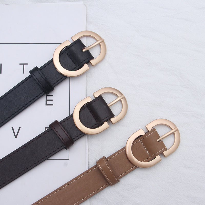 Women’s Minimalist Fashion Belt – Elegant Korean Style with Round Buckle