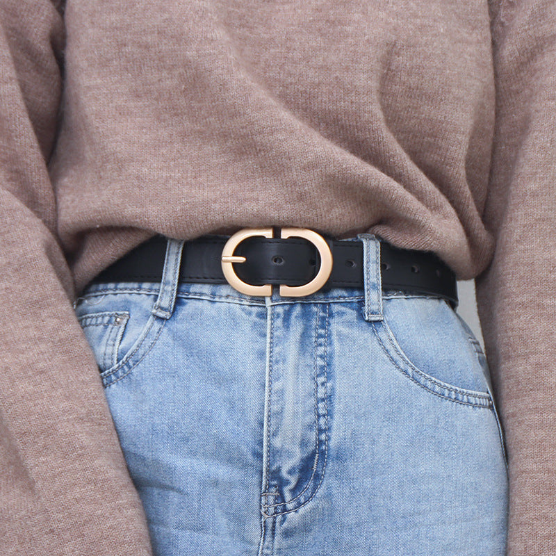 Women’s Minimalist Fashion Belt – Elegant Korean Style with Round Buckle