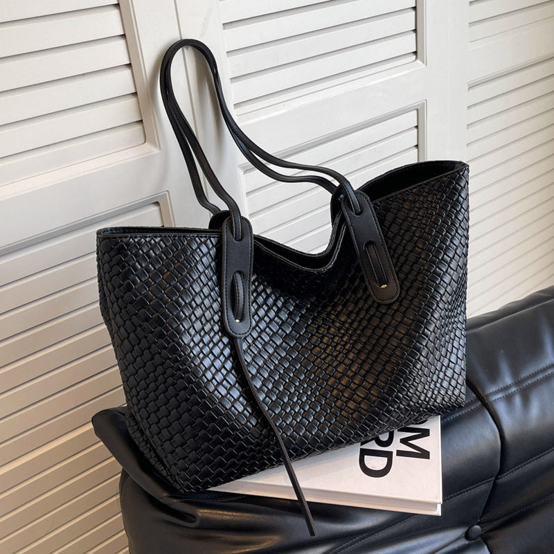 Large Capacity Woven Tote Bag – Retro Korean Style Shoulder Bag
