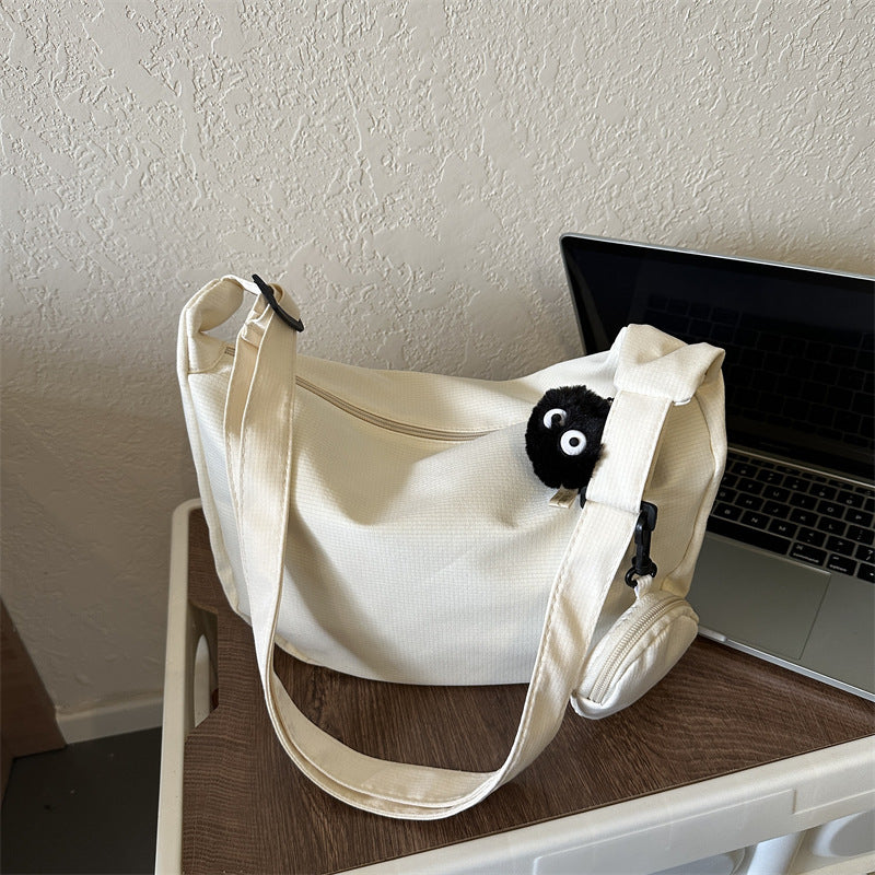 Canvas Messenger Tote Bag – Casual Large Capacity Shoulder Bag with Pendant