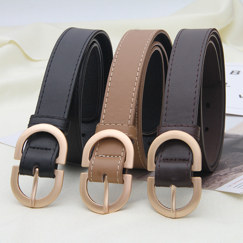 Women’s Minimalist Fashion Belt – Elegant Korean Style with Round Buckle