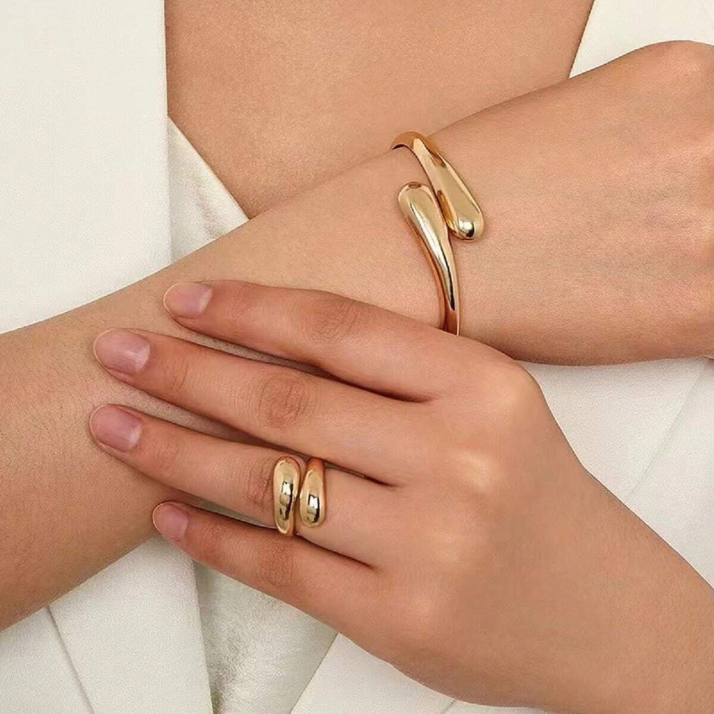 Elegant Water Drop Line Bracelet – Hollow Design, Adjustable Metal Jewelry (Gold/Silver)