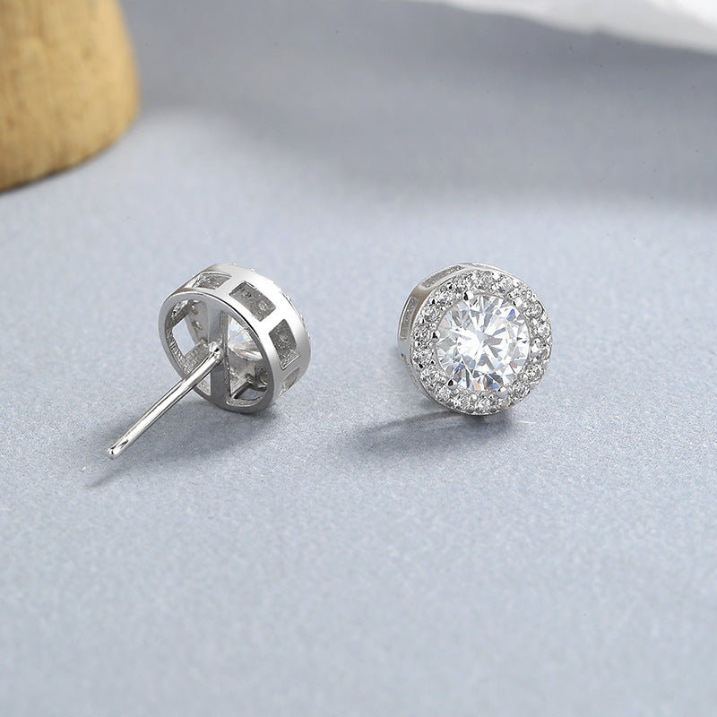 925 Sterling Silver Round Zircon Earrings – Timeless Sparkle for Everyday Elegance