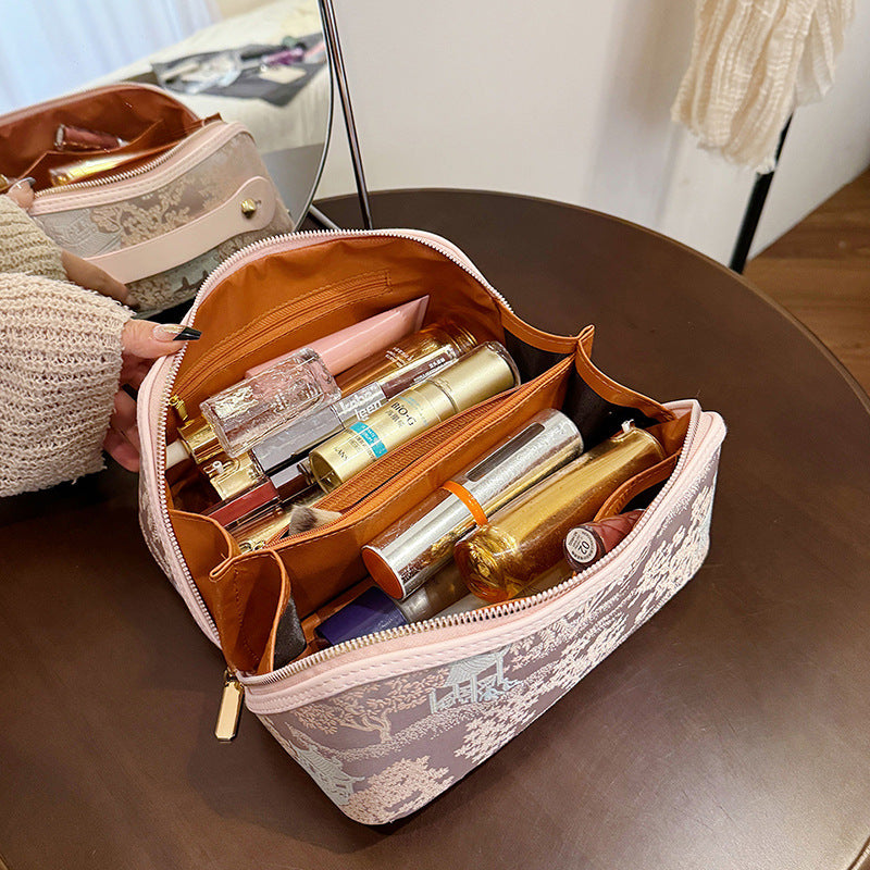 Cross-border New Fashion Elegant Embroidered Cosmetic Bag – Women’s Portable Large Capacity Travel Wash Storage Bag