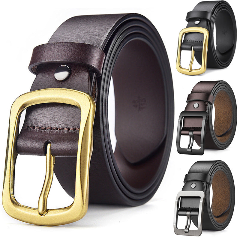 Men’s Classic Leather Belt with Antique Alloy Buckle – 120cm Adjustable