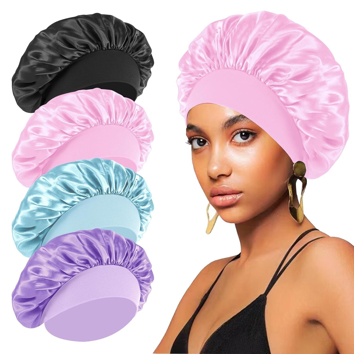 Satin Hair Care Bonnet – Elastic Nightcap for Sleeping & Shower