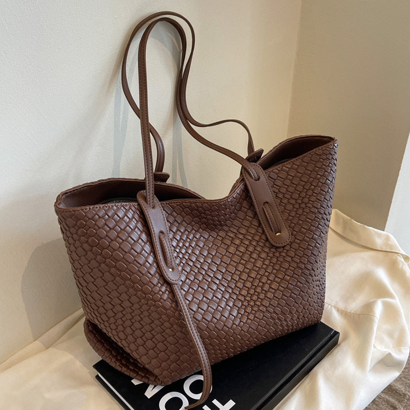 Large Capacity Woven Tote Bag – Retro Korean Style Shoulder Bag