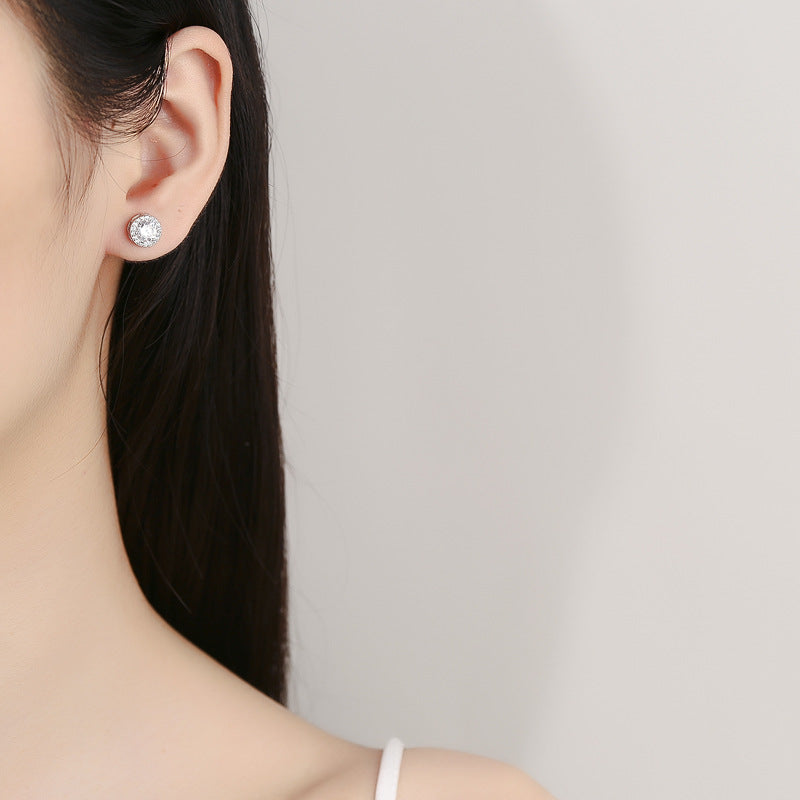 925 Sterling Silver Round Zircon Earrings – Timeless Sparkle for Everyday Elegance