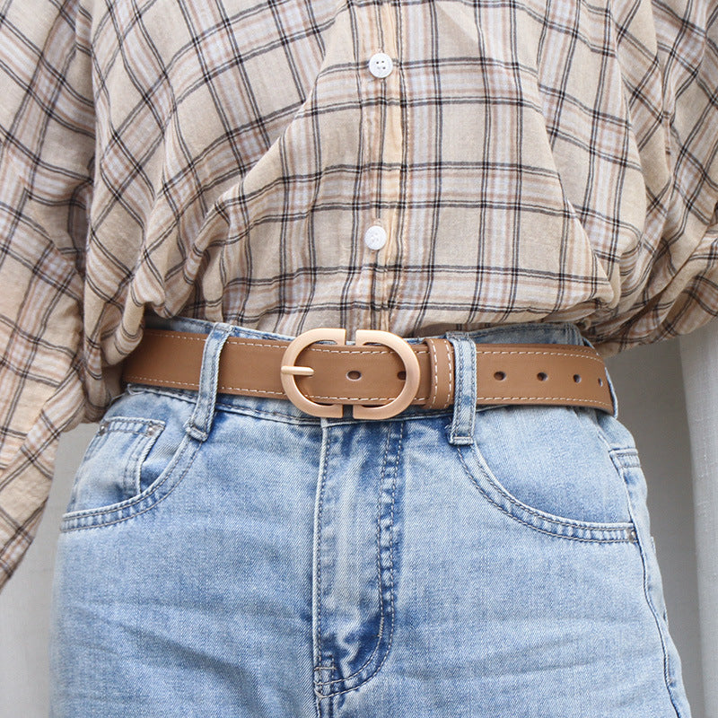 Women’s Minimalist Fashion Belt – Elegant Korean Style with Round Buckle