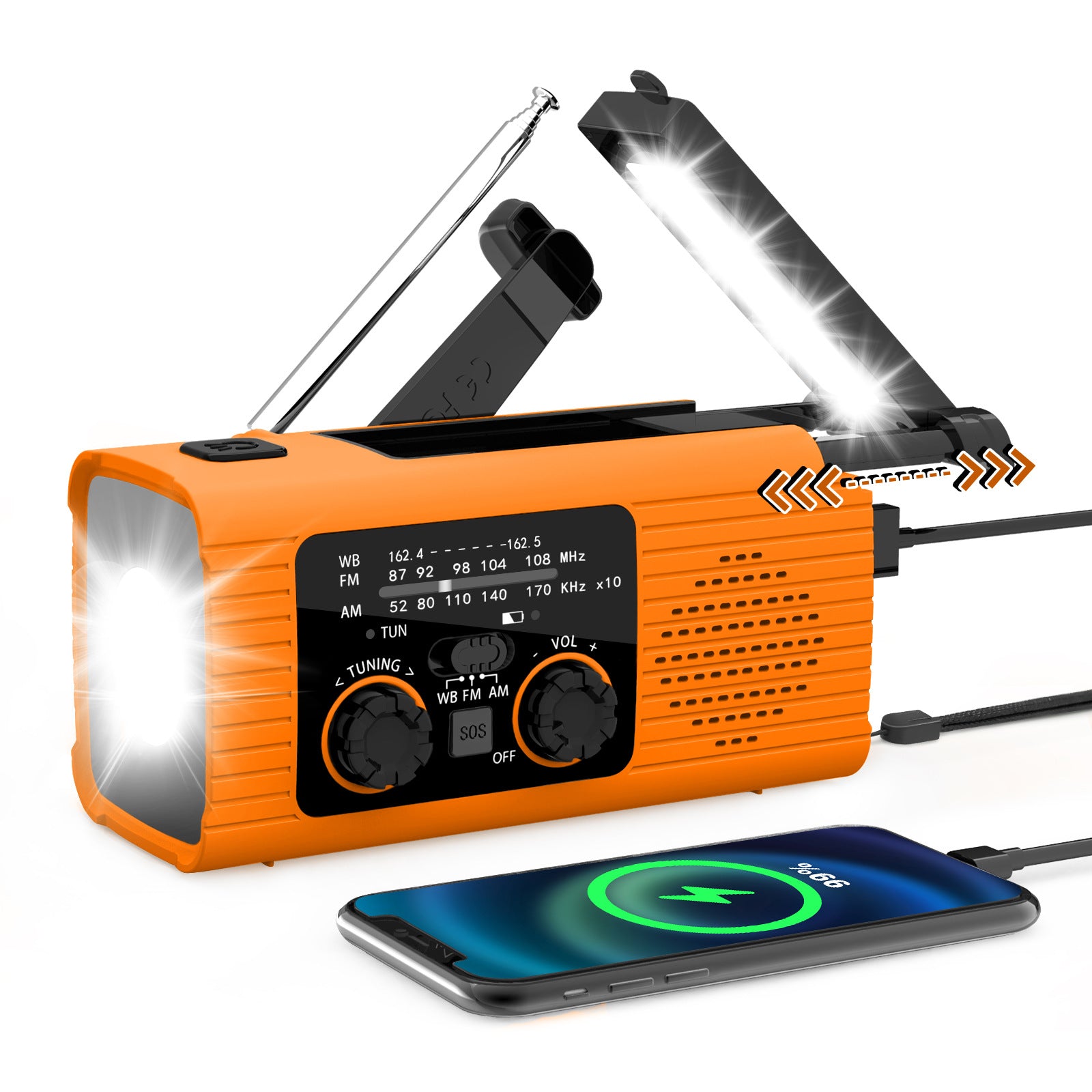 Solar Hand-Crank Emergency Radio with Phone Charger & LED Light