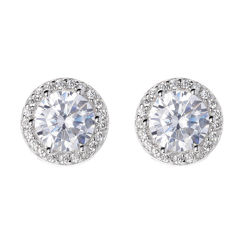 925 Sterling Silver Round Zircon Earrings – Timeless Sparkle for Everyday Elegance