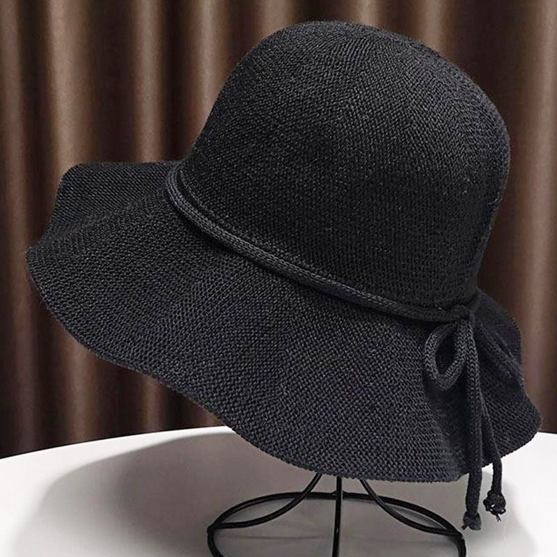 Foldable Wide-Brim Straw Hat with Bow – Summer Sun Protection