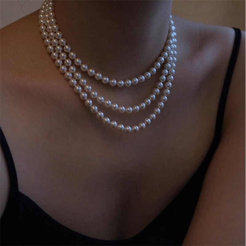 Elegant Long Pearl Necklace – Timeless Double-Layer Retro Design