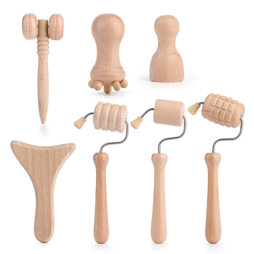 Wooden Facial & Body Massager Set – Meridian Therapy Rollers & Scraping Tools