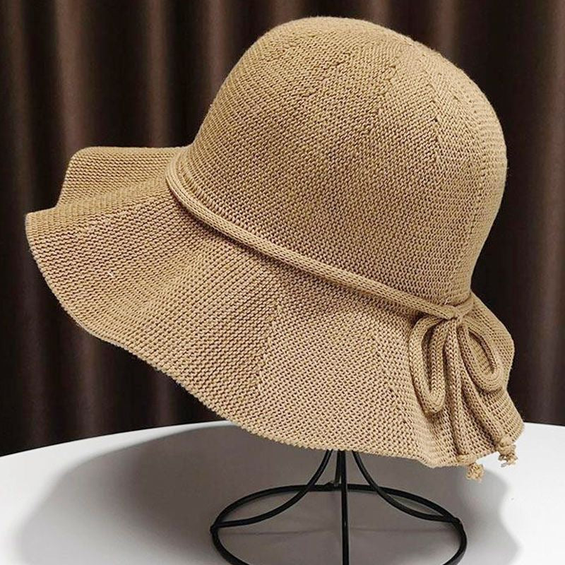 Foldable Wide-Brim Straw Hat with Bow – Summer Sun Protection