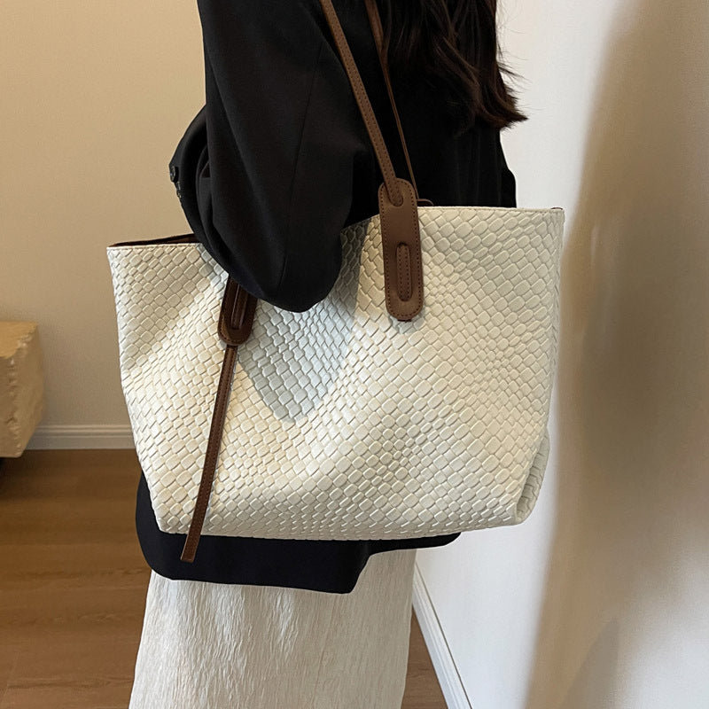 Large Capacity Woven Tote Bag – Retro Korean Style Shoulder Bag