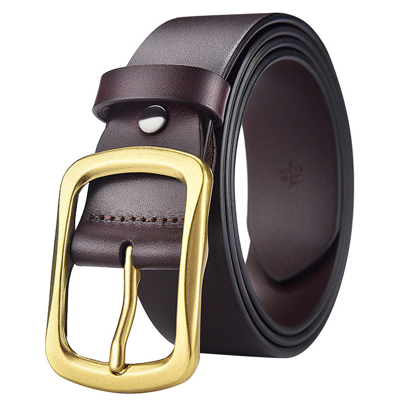 Men’s Classic Leather Belt with Antique Alloy Buckle – 120cm Adjustable