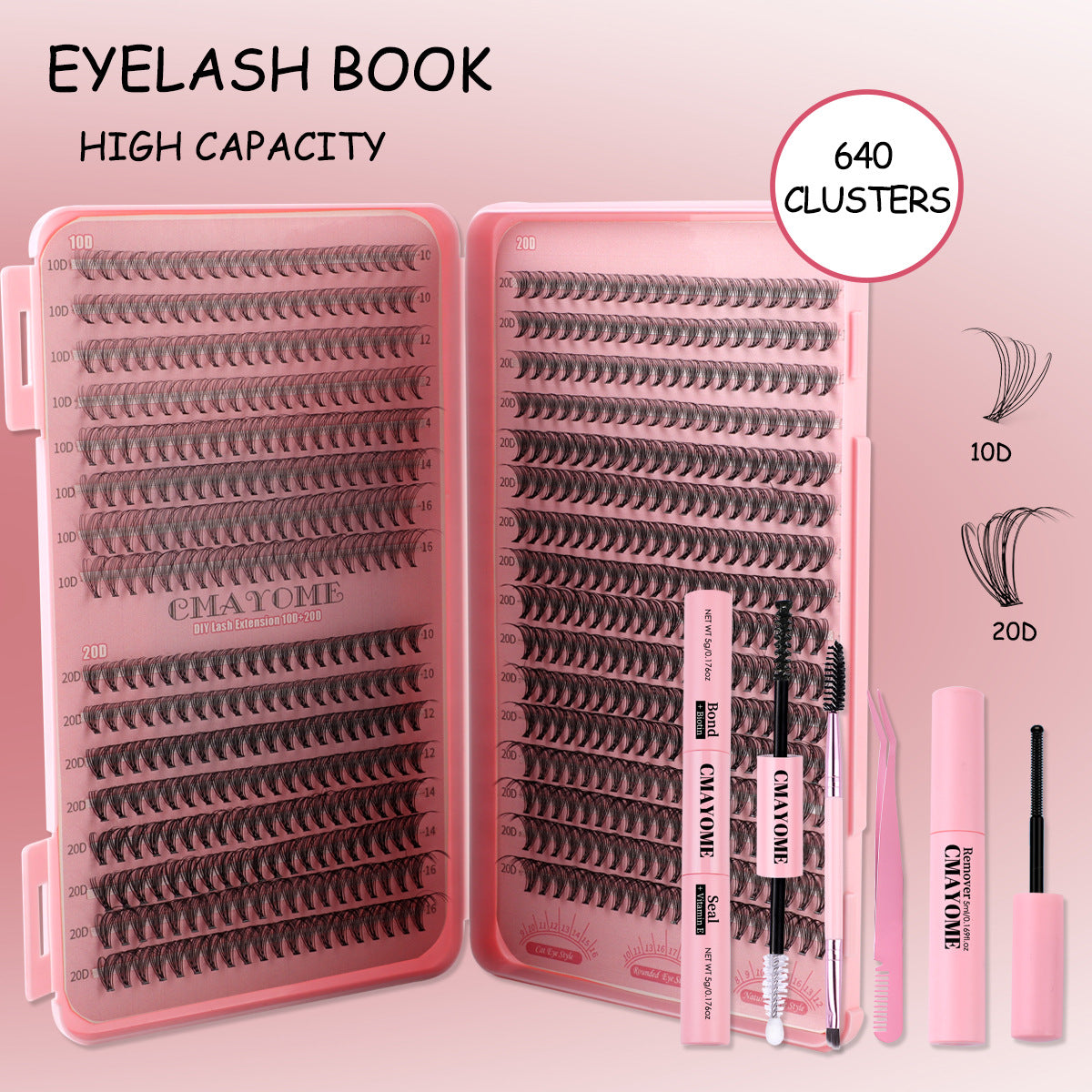 640 Clusters Eyelash Extension Kit – 3D/4D/10D/20D False Lashes Book