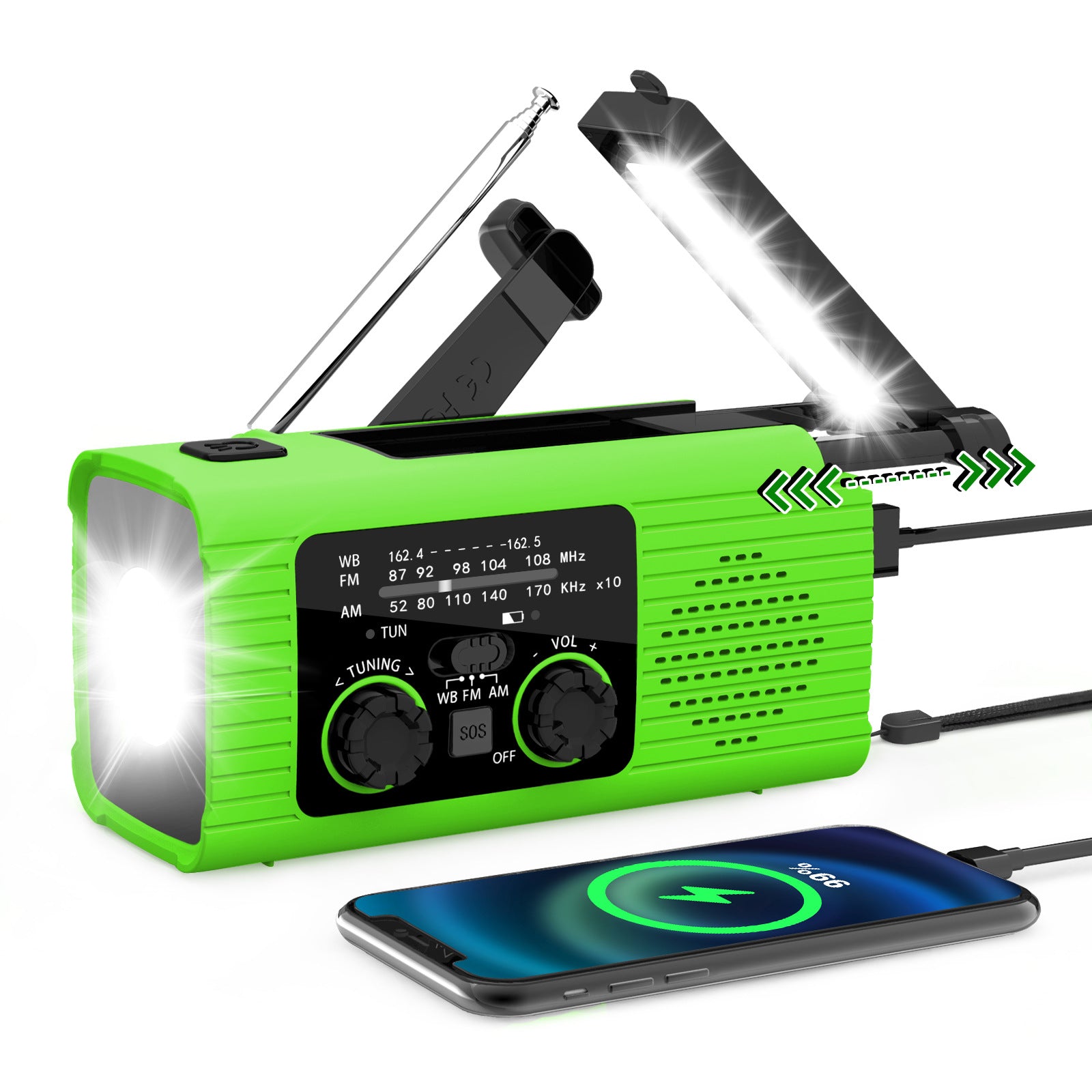 Solar Hand-Crank Emergency Radio with Phone Charger & LED Light
