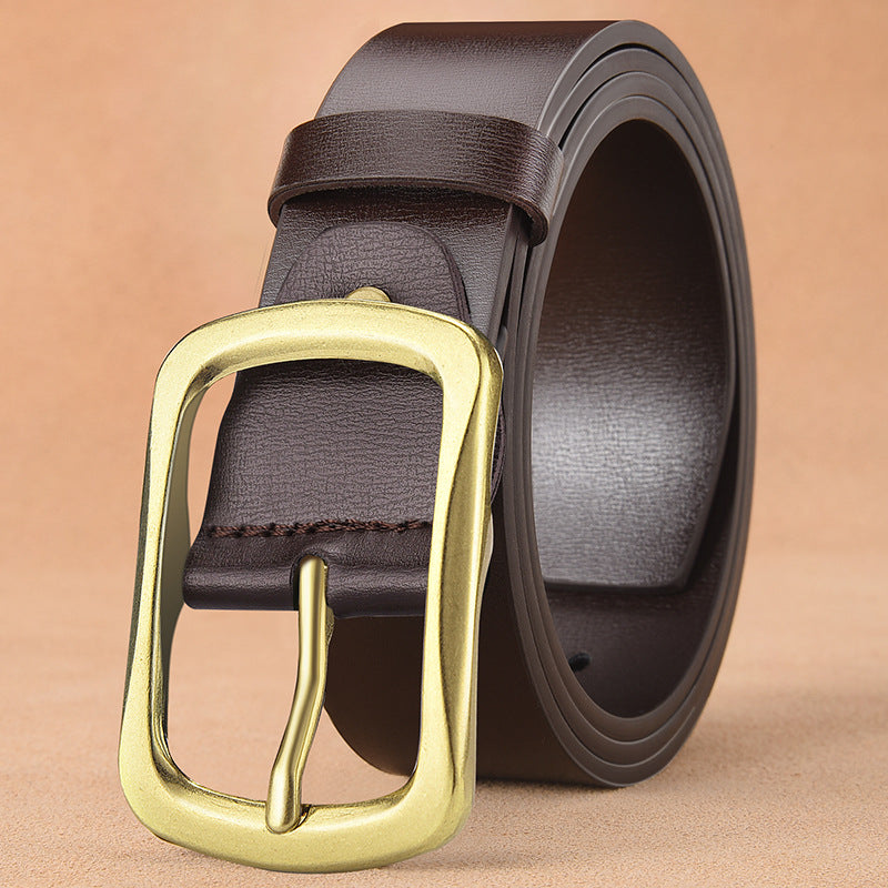 Men’s Classic Leather Belt with Antique Alloy Buckle – 120cm Adjustable