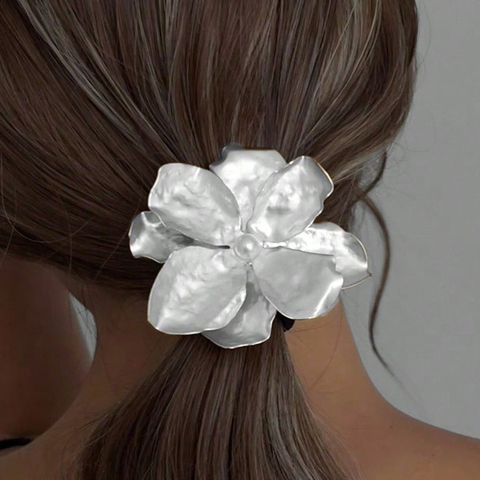 Elegant Ponytail Hair Ring – Metallic Bow & Flower Design