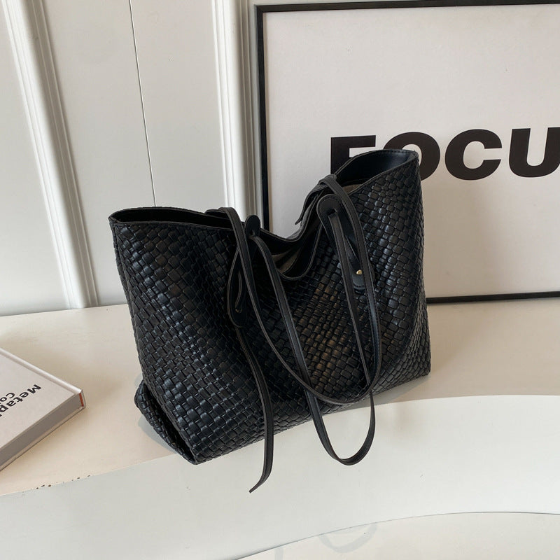 Large Capacity Woven Tote Bag – Retro Korean Style Shoulder Bag