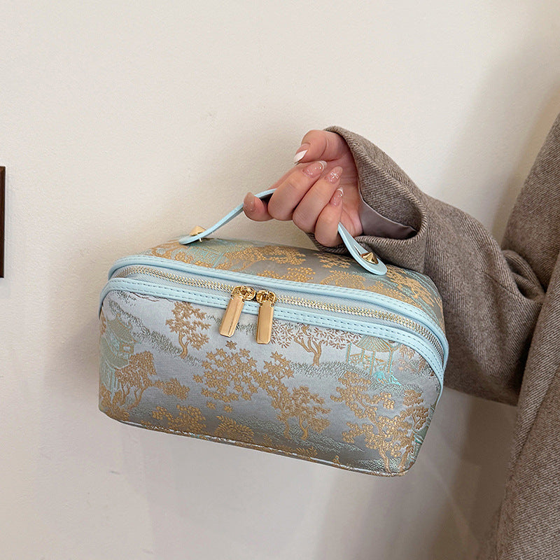 Cross-border New Fashion Elegant Embroidered Cosmetic Bag – Women’s Portable Large Capacity Travel Wash Storage Bag