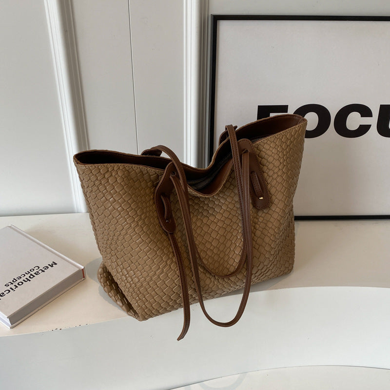 Large Capacity Woven Tote Bag – Retro Korean Style Shoulder Bag