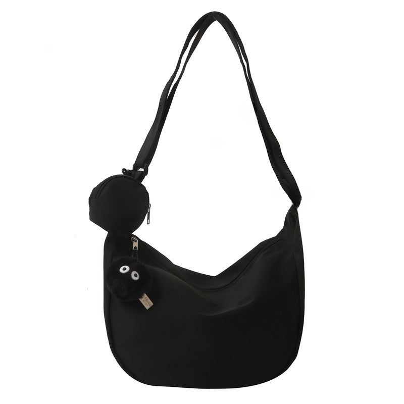 Canvas Messenger Tote Bag – Casual Large Capacity Shoulder Bag with Pendant