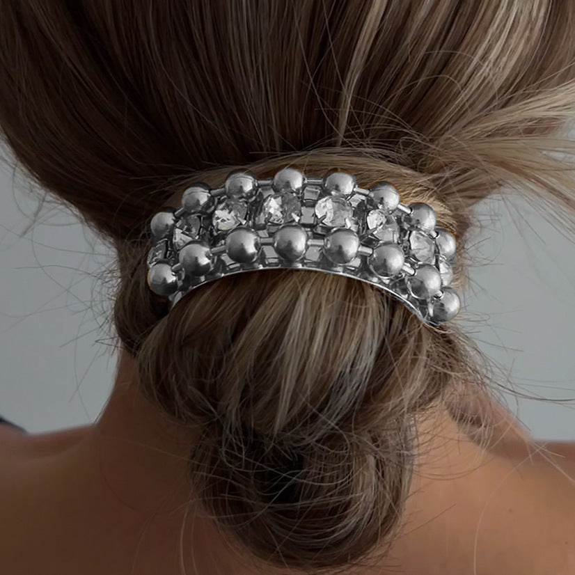 Elegant Ponytail Hair Ring – Metallic Bow & Flower Design